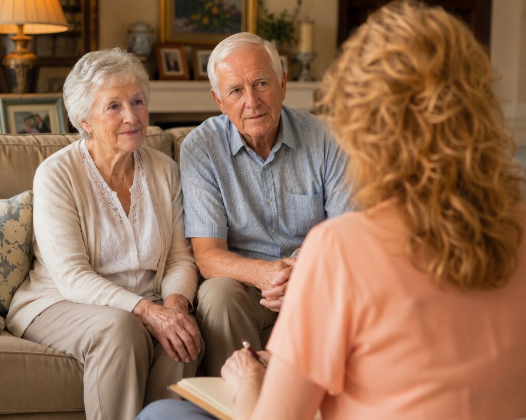 Compassionate caregiver providing Alzheimer’s and dementia care support, assisting an elderly woman with daily comfort in Philadelphia, PA.